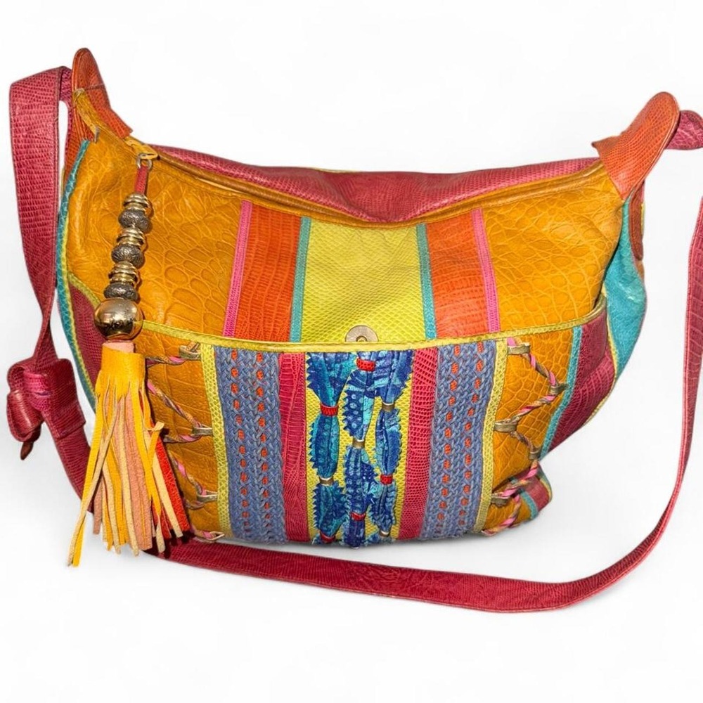 vintage Sharif multicolor patchwork leather shoulder/hobo bag - Picture 2 of 8